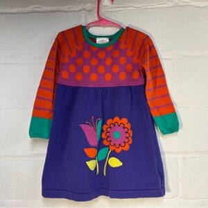 Hannah Andersson Girls Sweater Dress Purple, Orange Pink, flowers 3T